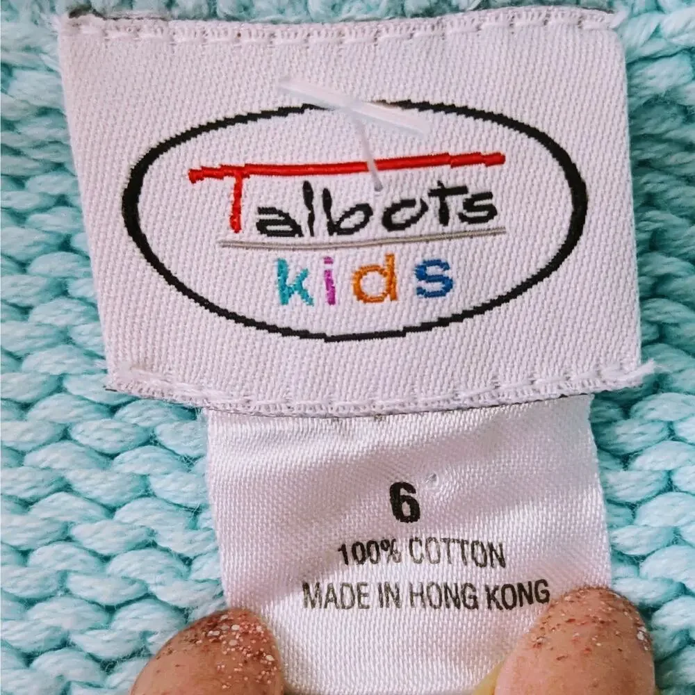 Talbots Kids Vintage 90s Girls Knit Cardigan | Size 6 | Turquoise Polka Dots